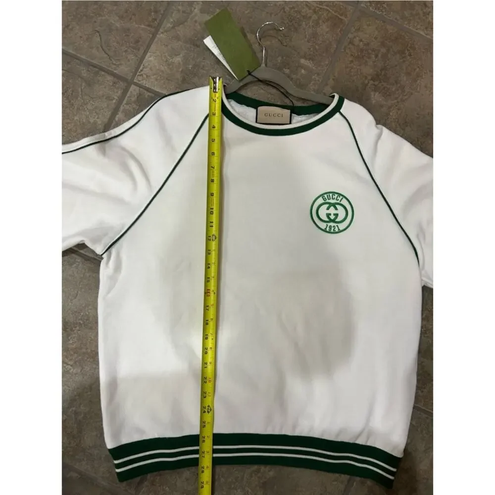 Men's Gucci white cotton jersey sweatshirt green 1921 interlocking G size medium